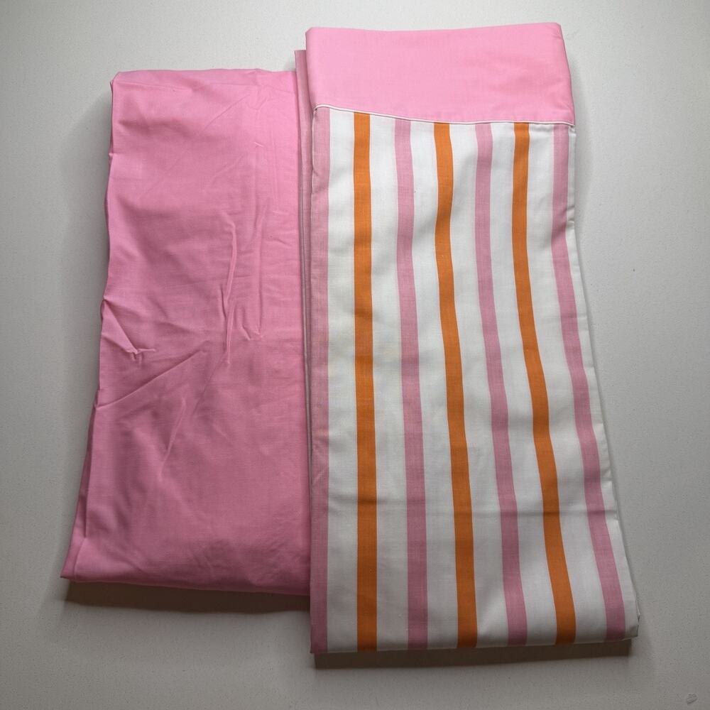 New Vintage 70s Cannon Monticello Full Flat Sheet And Fitted Pink Orange Striped